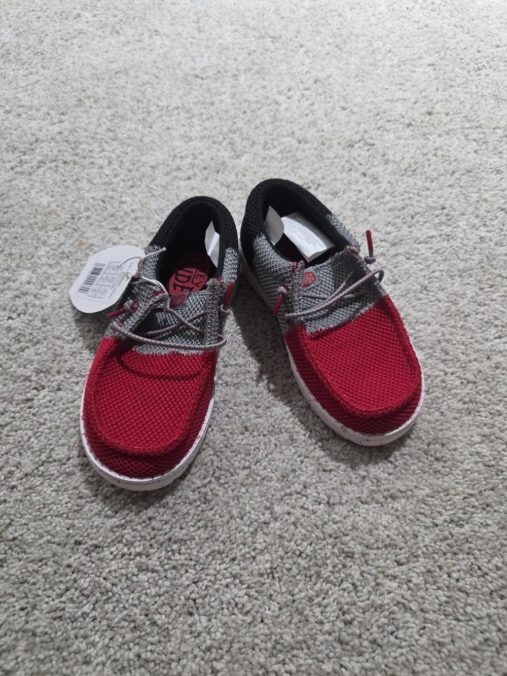 Kids Hey Dudes Red and Gray Casual Lace-Up Shoes